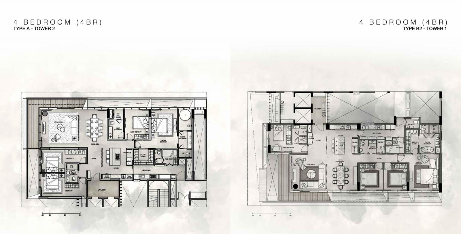Mặt bằng chi tiết căn hộ 4 phòng ngủ tòa Cove Residence.