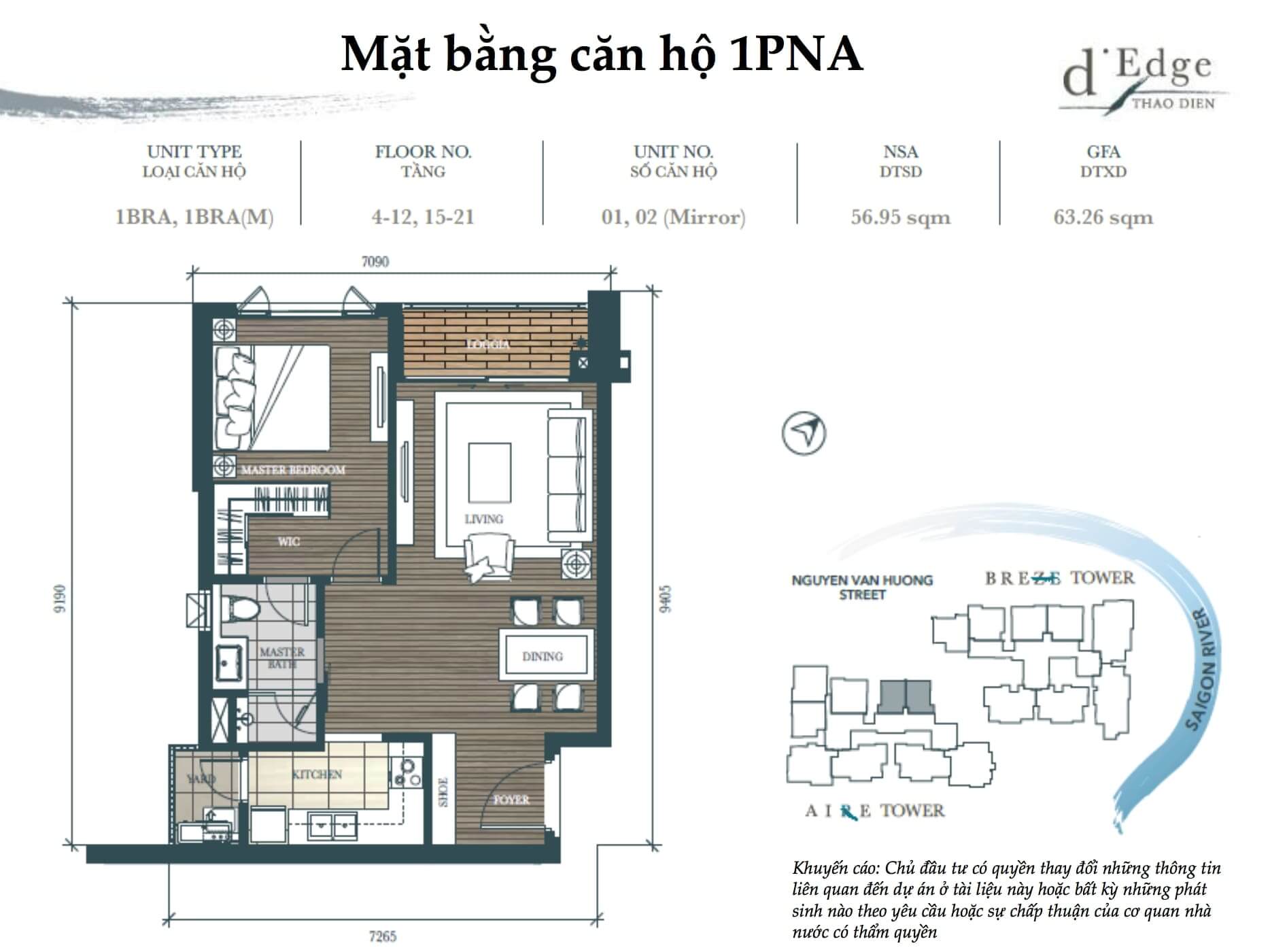 Mặt bằng căn hộ 1 phòng ngủ d'Edge Thao Dien quận 2