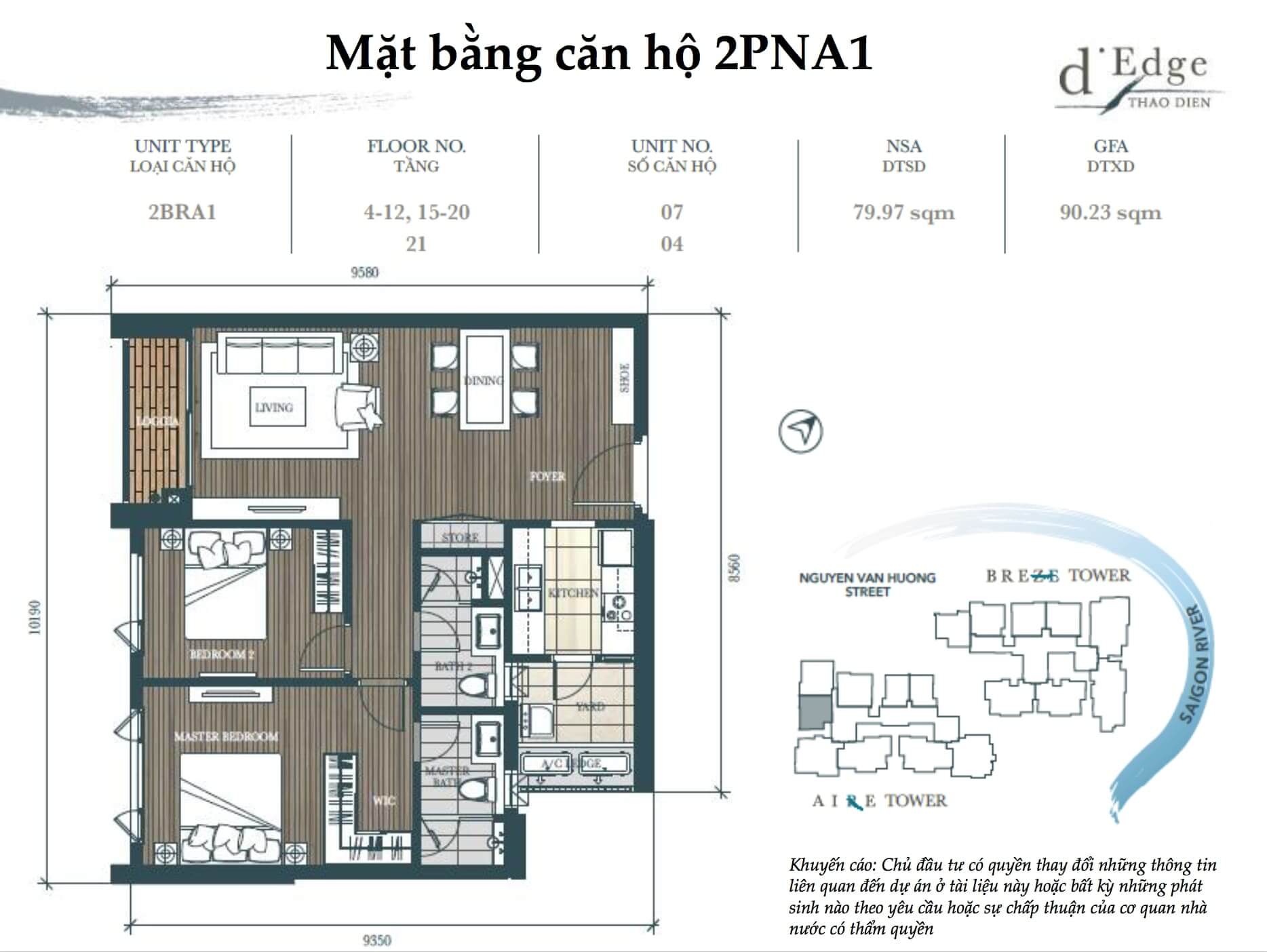 Mặt bằng căn hộ 2 phòng ngủ d'Edge Thao Dien quận 2