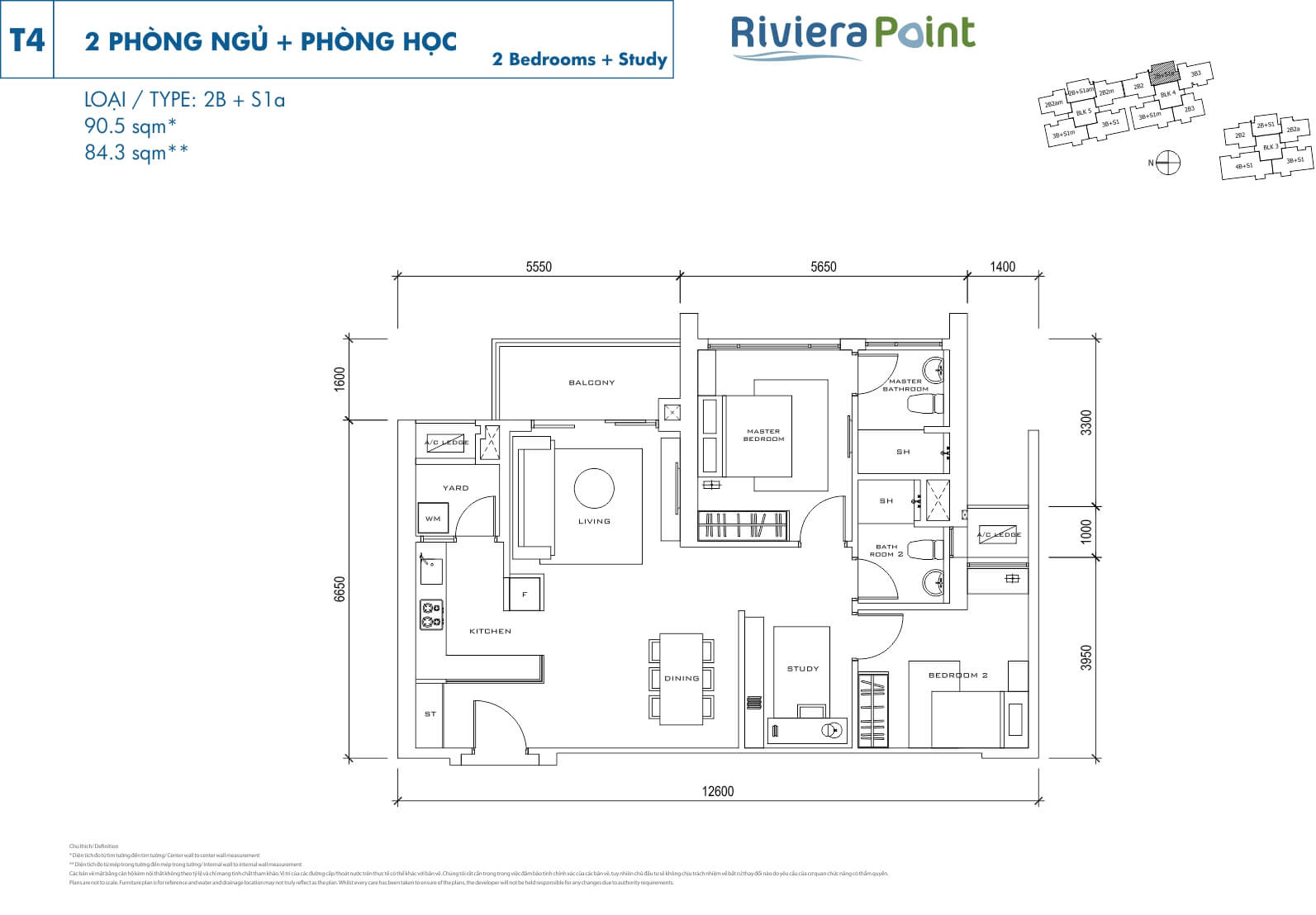 Mặt bằng căn hộ 2 phòng ngủ tháp T4 The View quận 7