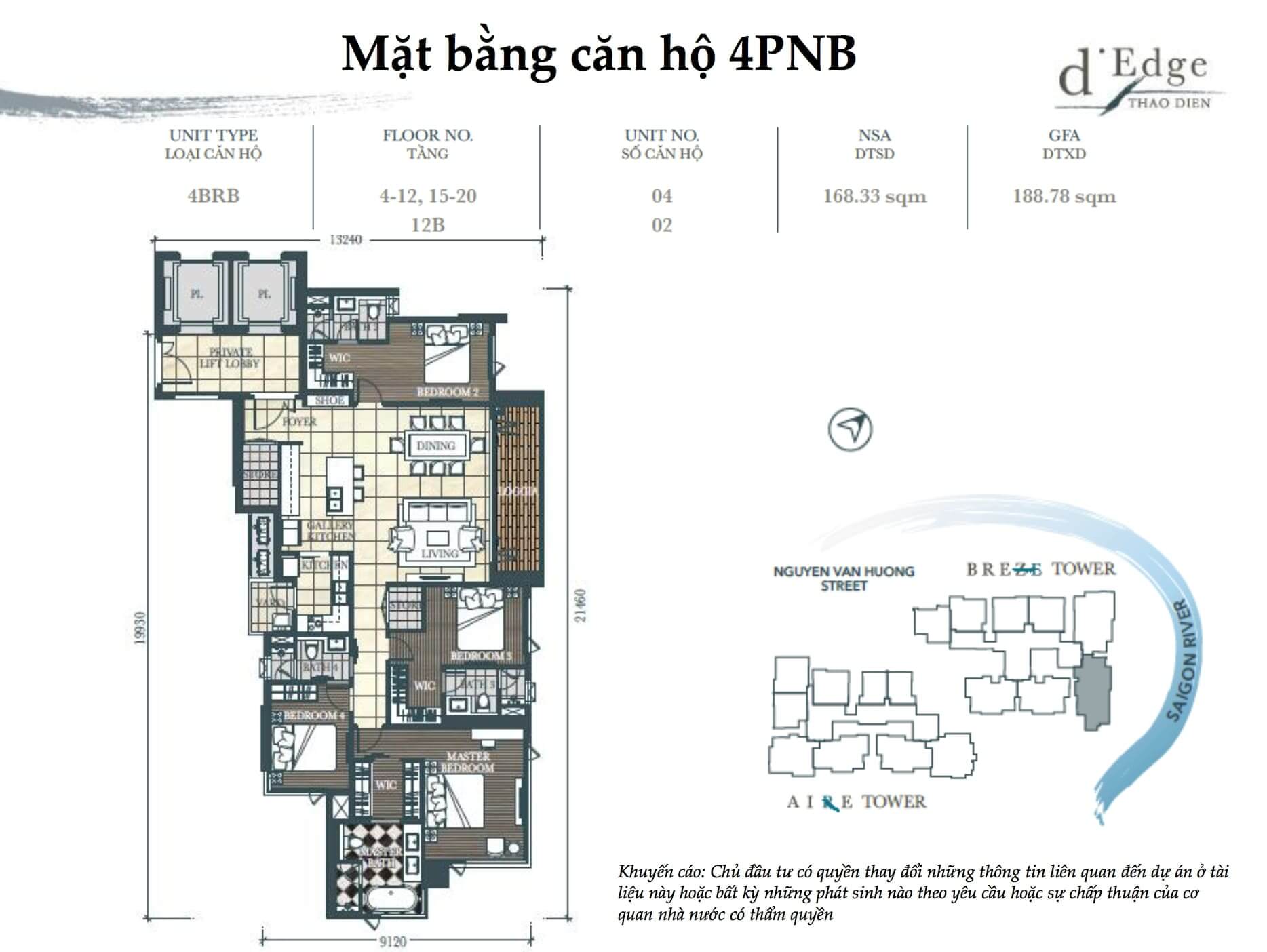 Mặt bằng căn hộ 4 phòng ngủ d'Edge Thao Dien quận 2