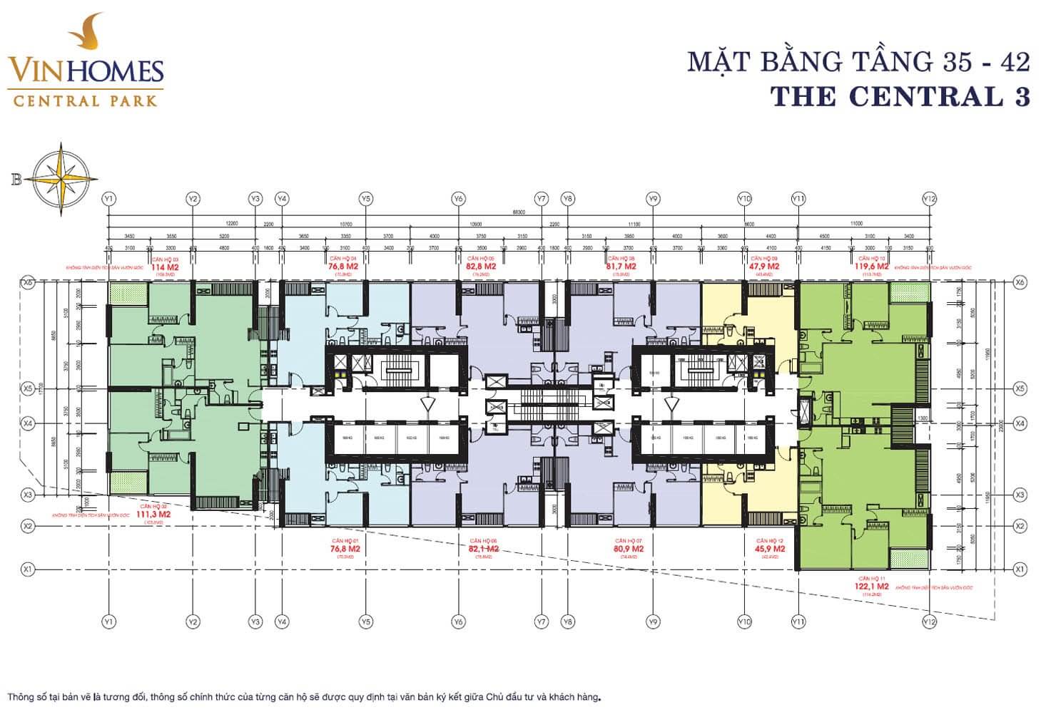Mặt bằng Central 3 Vinhomes Central Park quận Bình Thạnh