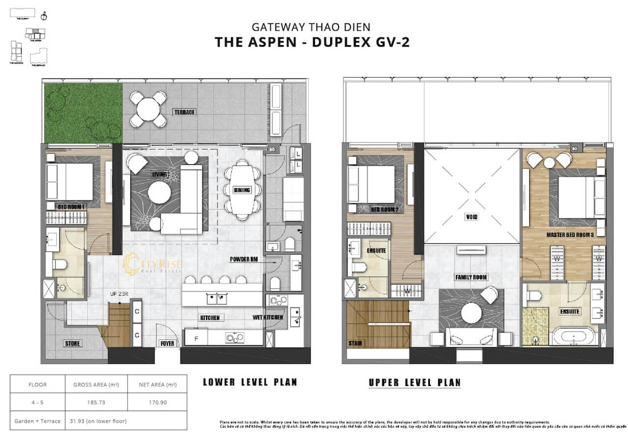 Mặt bằng căn hộ Duplex tháp The Aspen Gateway Thảo Điền quận 2