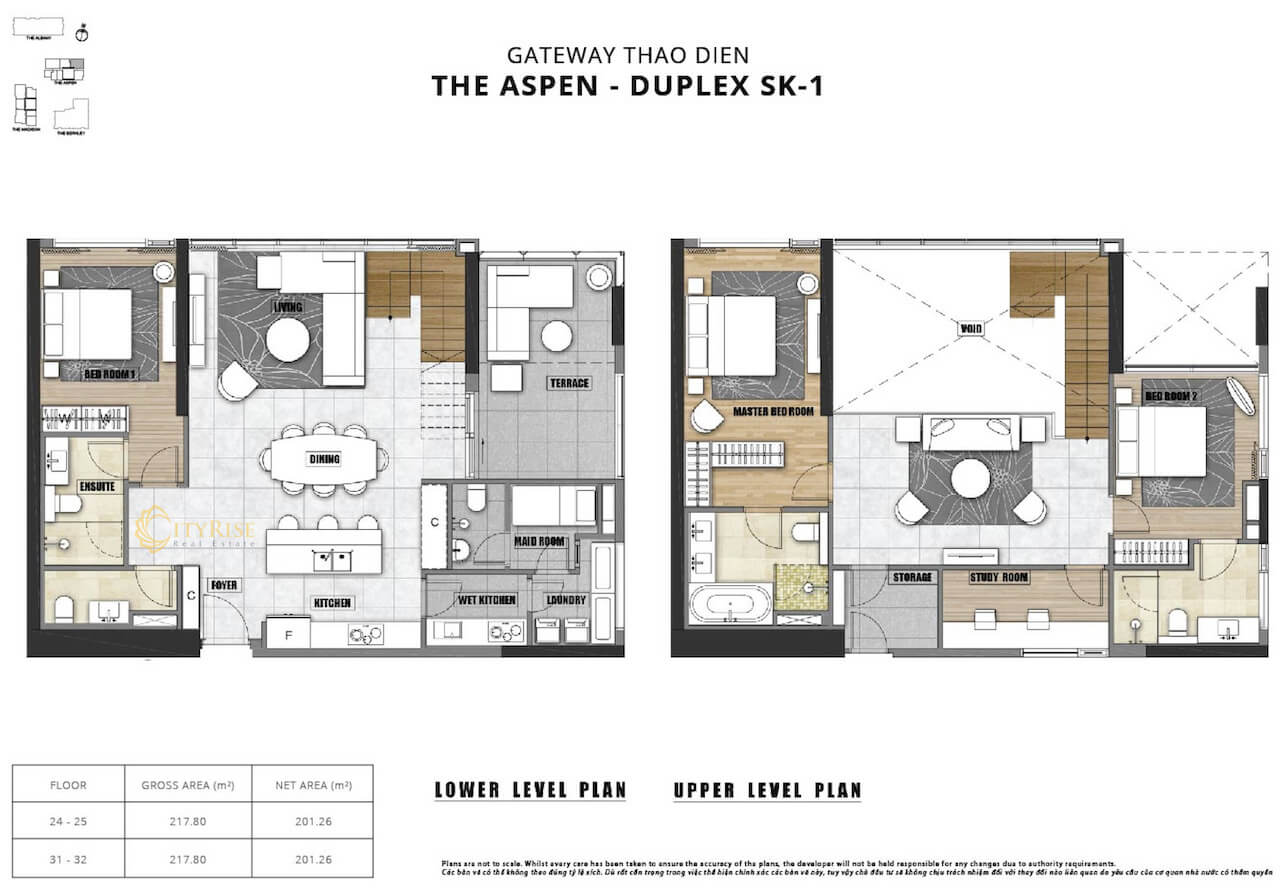 Mặt bằng căn hộ Duplex tháp The Aspen Gateway Thảo Điền quận 2