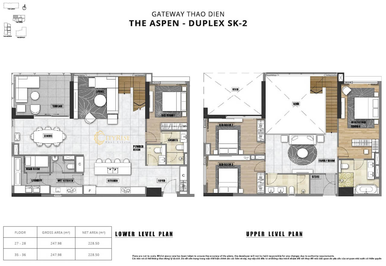 Mặt bằng căn hộ Duplex tháp The Aspen Gateway Thảo Điền quận 2