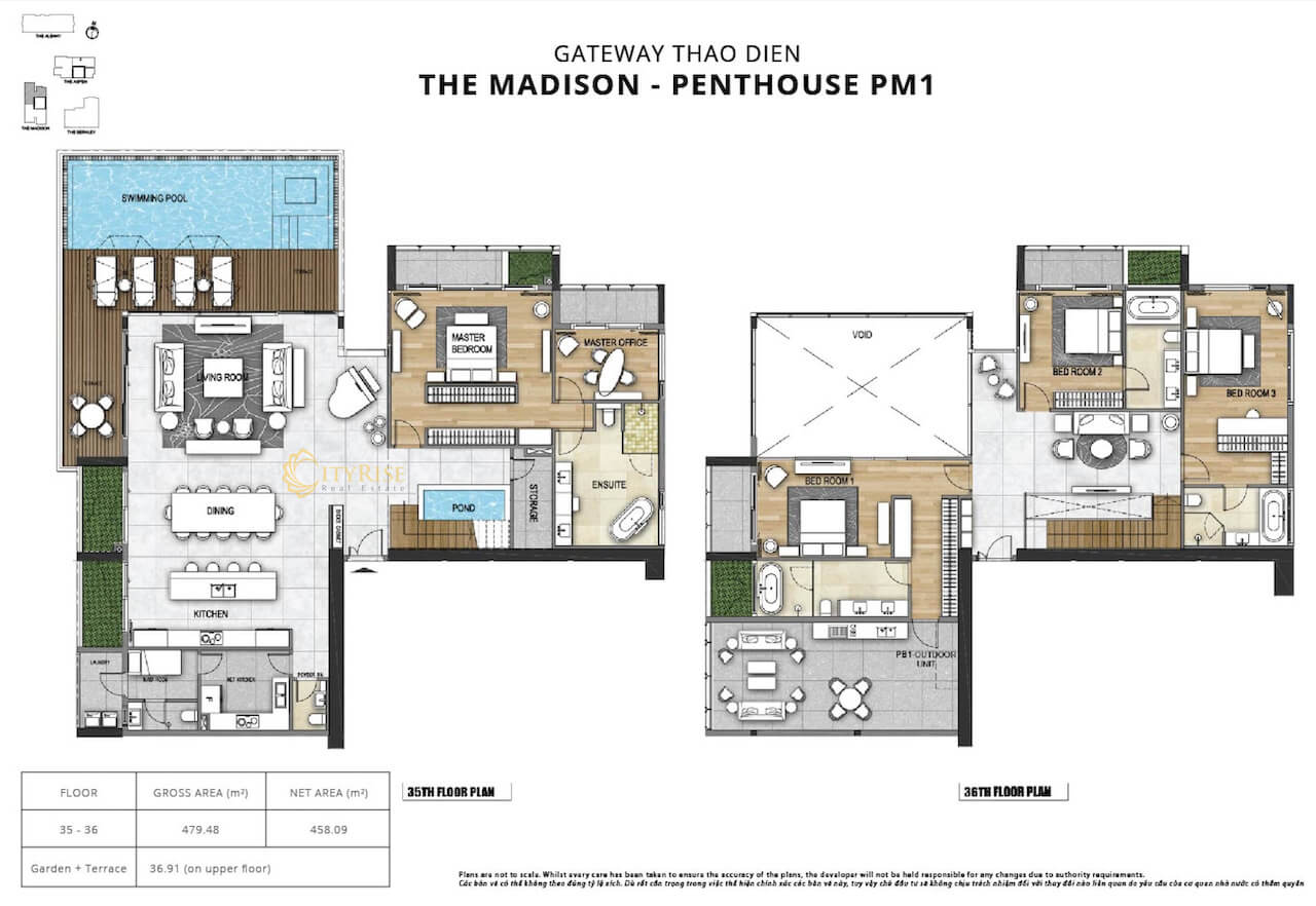 Mặt bằng căn hộ Penthouse tháp The Madison Gateway Thảo Điền quận 2