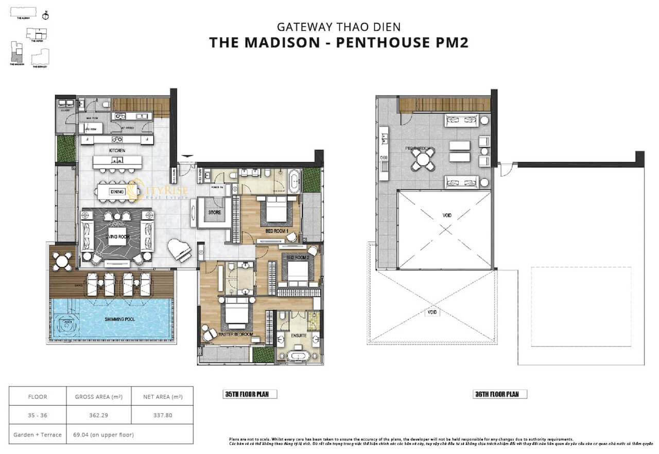 Mặt bằng căn hộ Penthouse tháp The Madison Gateway Thảo Điền quận 2