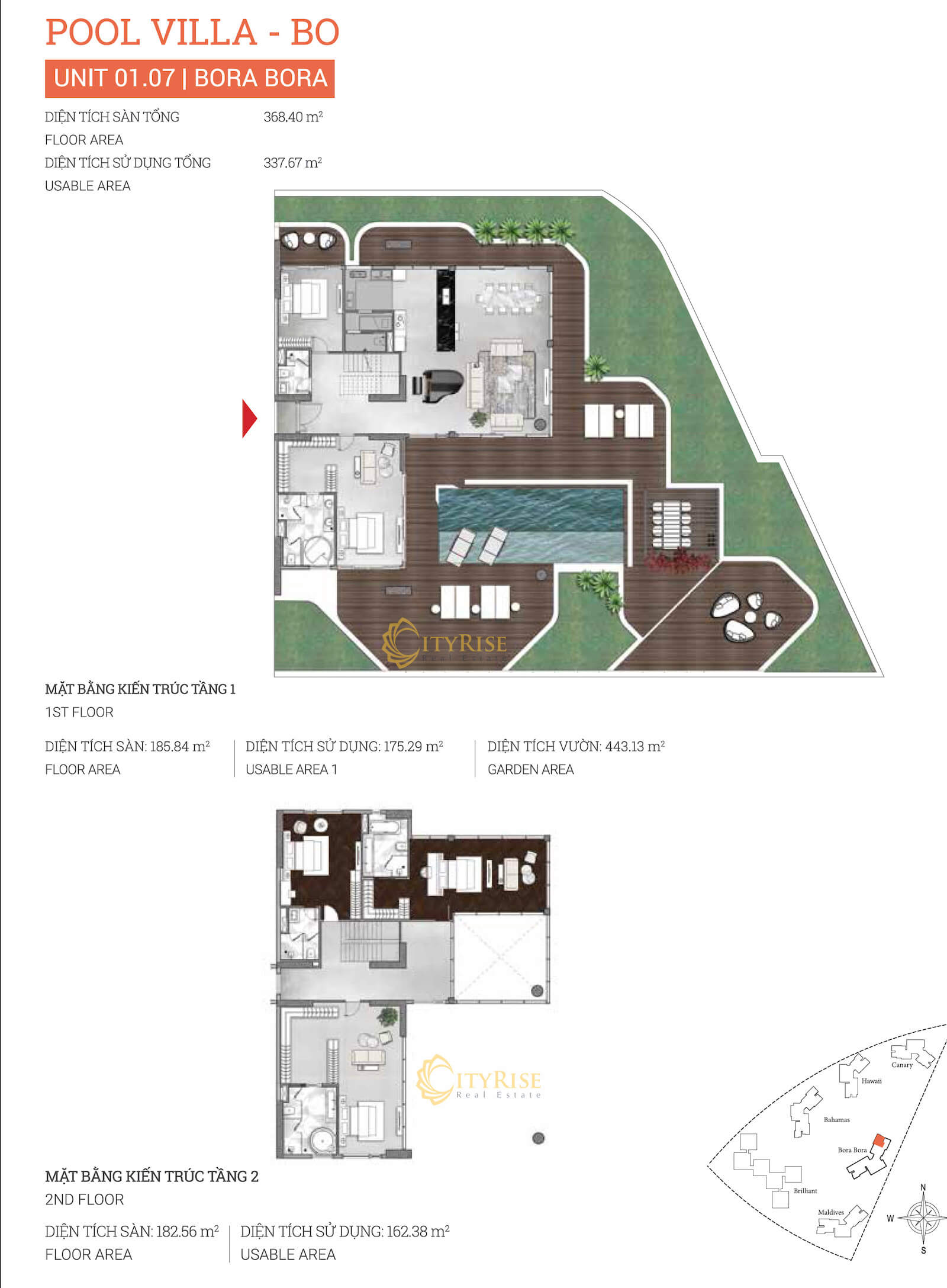 Mặt bằng căn hộ Pool Villas Bora Bora Diamond Island quận 2