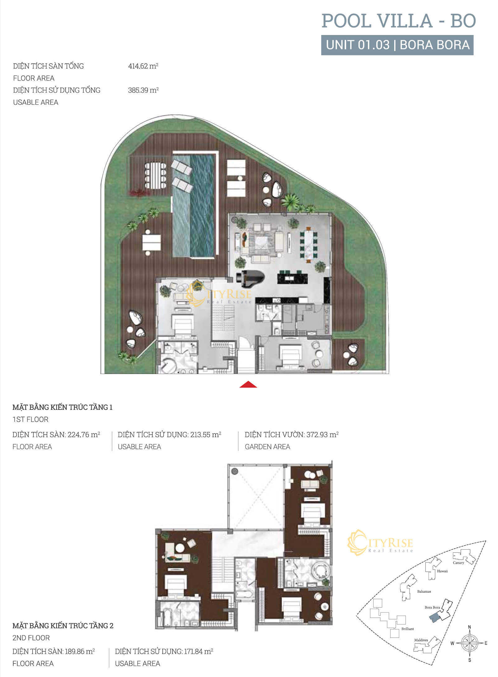 Mặt bằng căn hộ Pool Villas Bora Bora Diamond Island quận 2