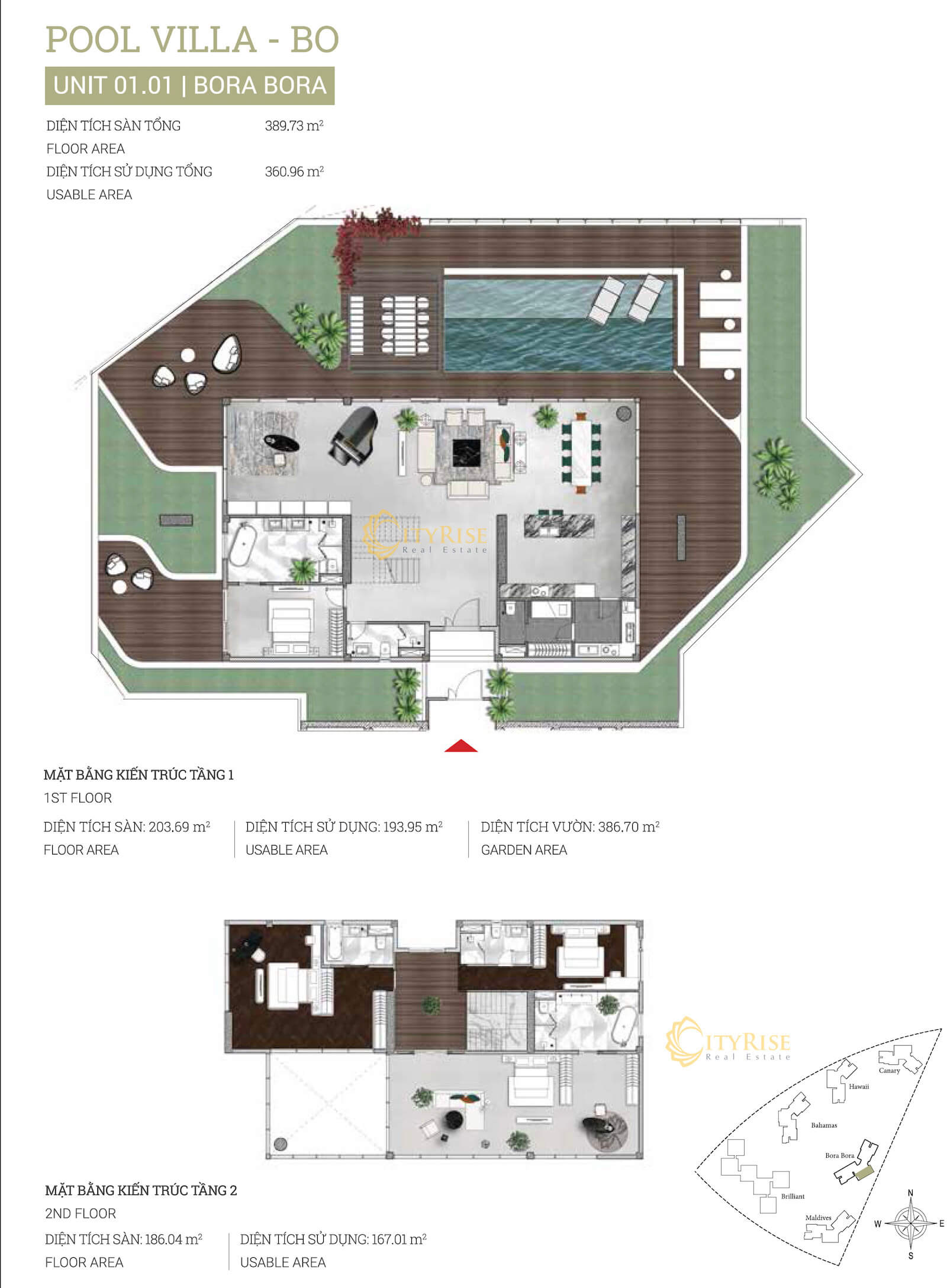 Mặt bằng căn hộ Pool Villas Bora Bora Diamond Island quận 2