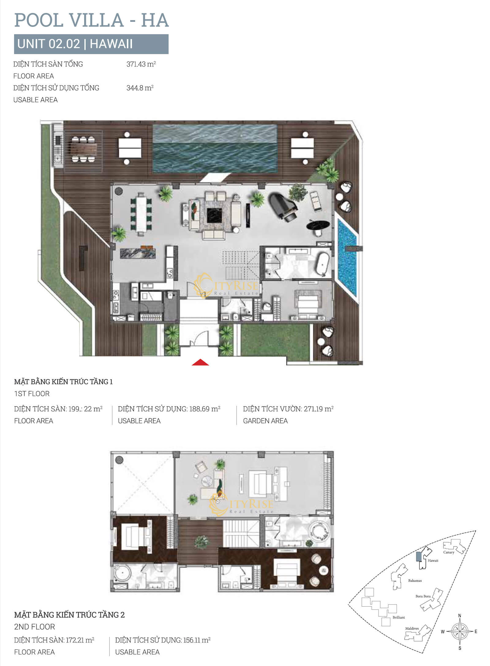 Layout tháp Hawaii Đảo Kim Cương 13 Mặt bằng căn hộ Pool Villas Hawaii Diamond Island quận 2