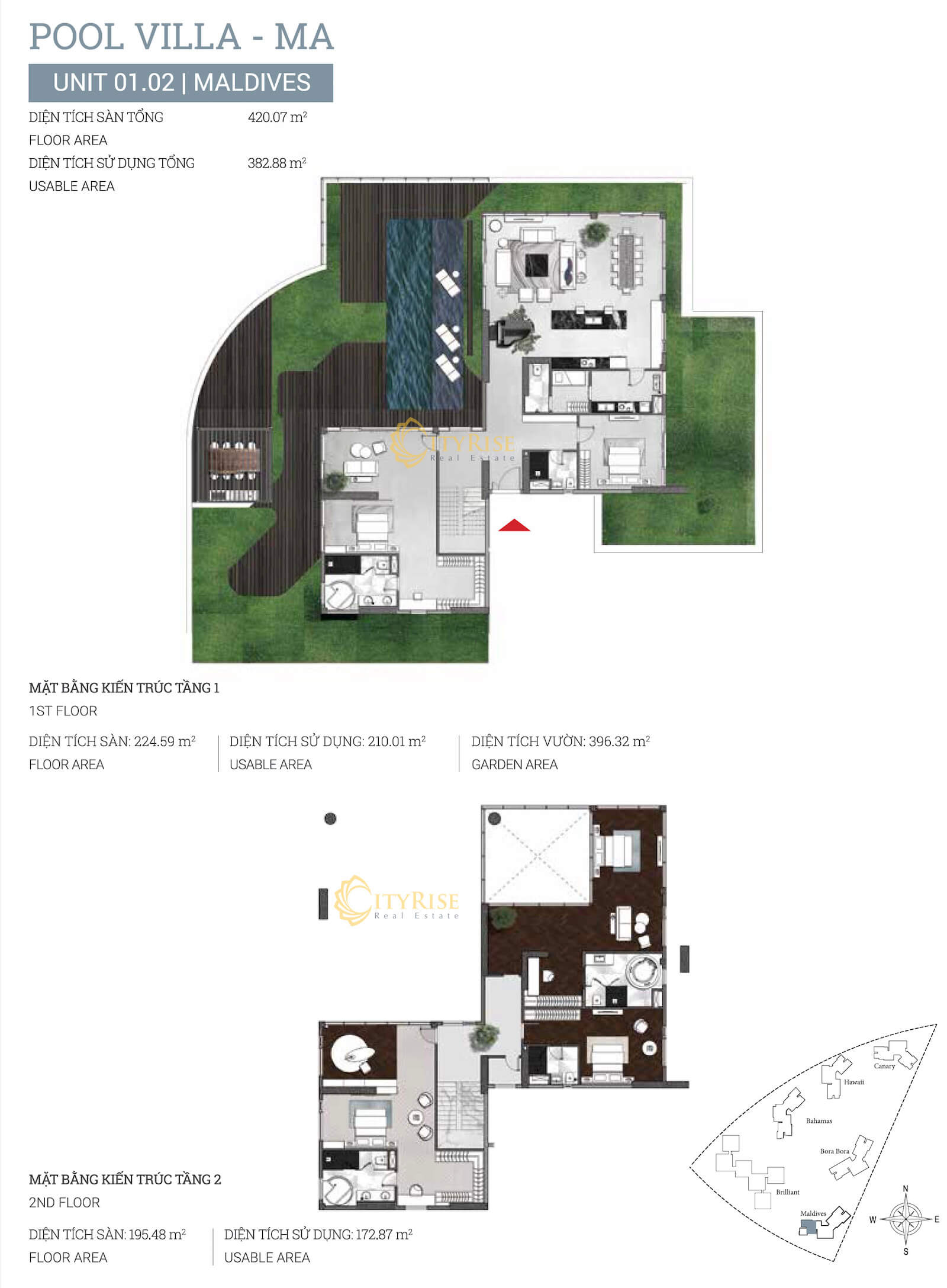 Mặt bằng căn hộ Pool Villas Maldives Diamond Island quận 2