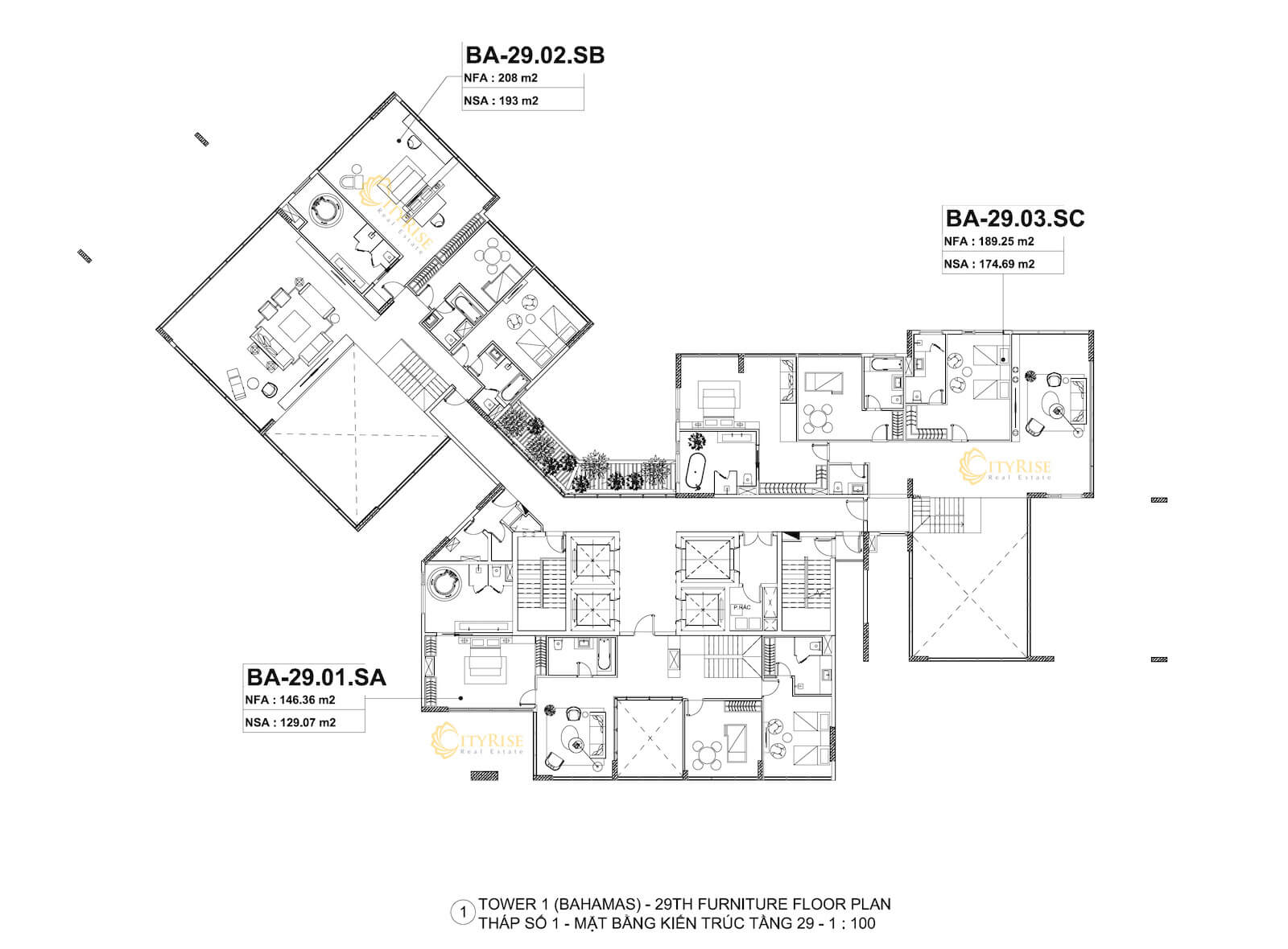 Mặt bằng căn hộ Sky Villas tháp Bahamas Diamond Island quận 2