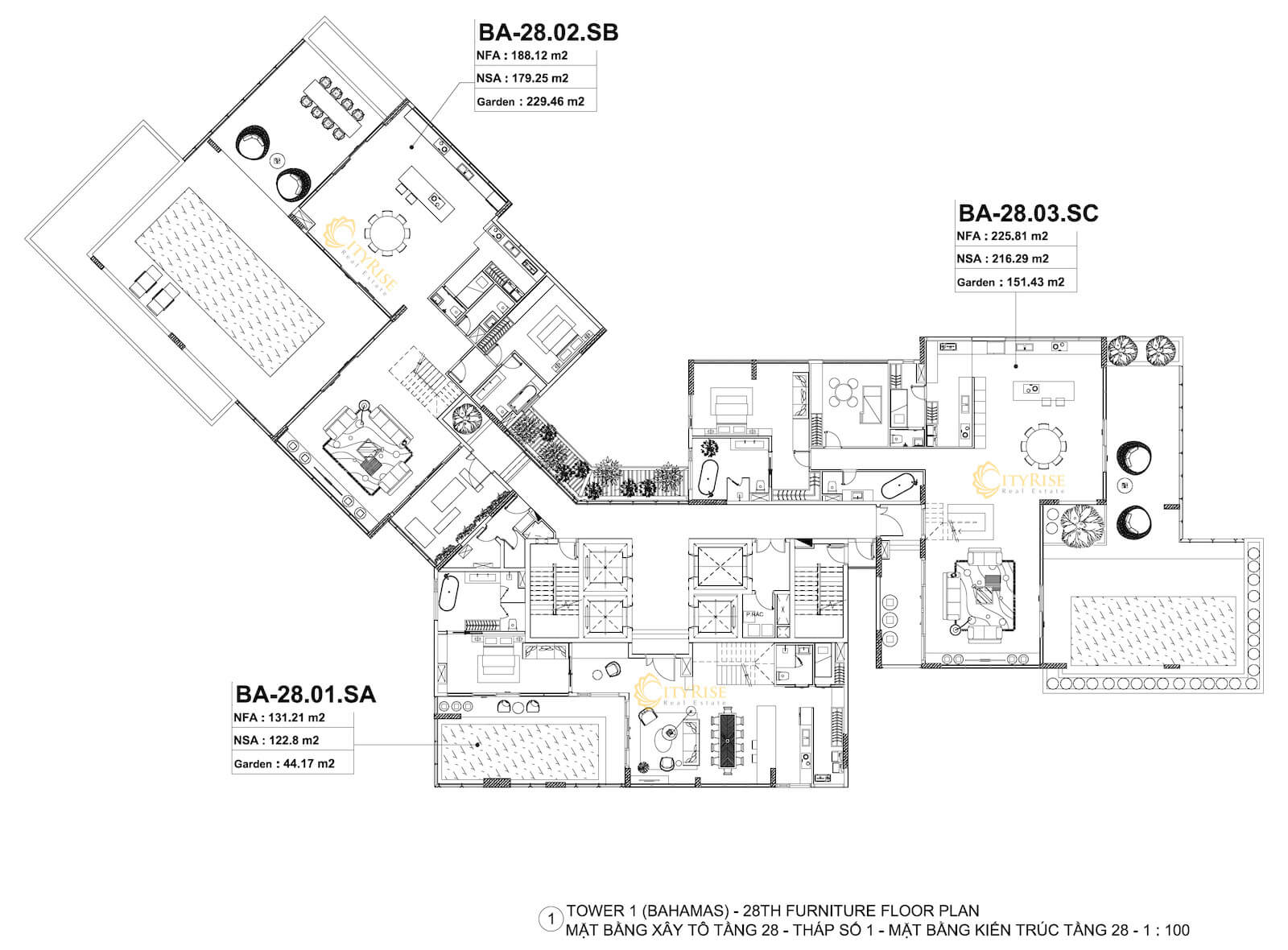 Mặt bằng căn hộ Sky Villas tháp Bahamas Diamond Island quận 2