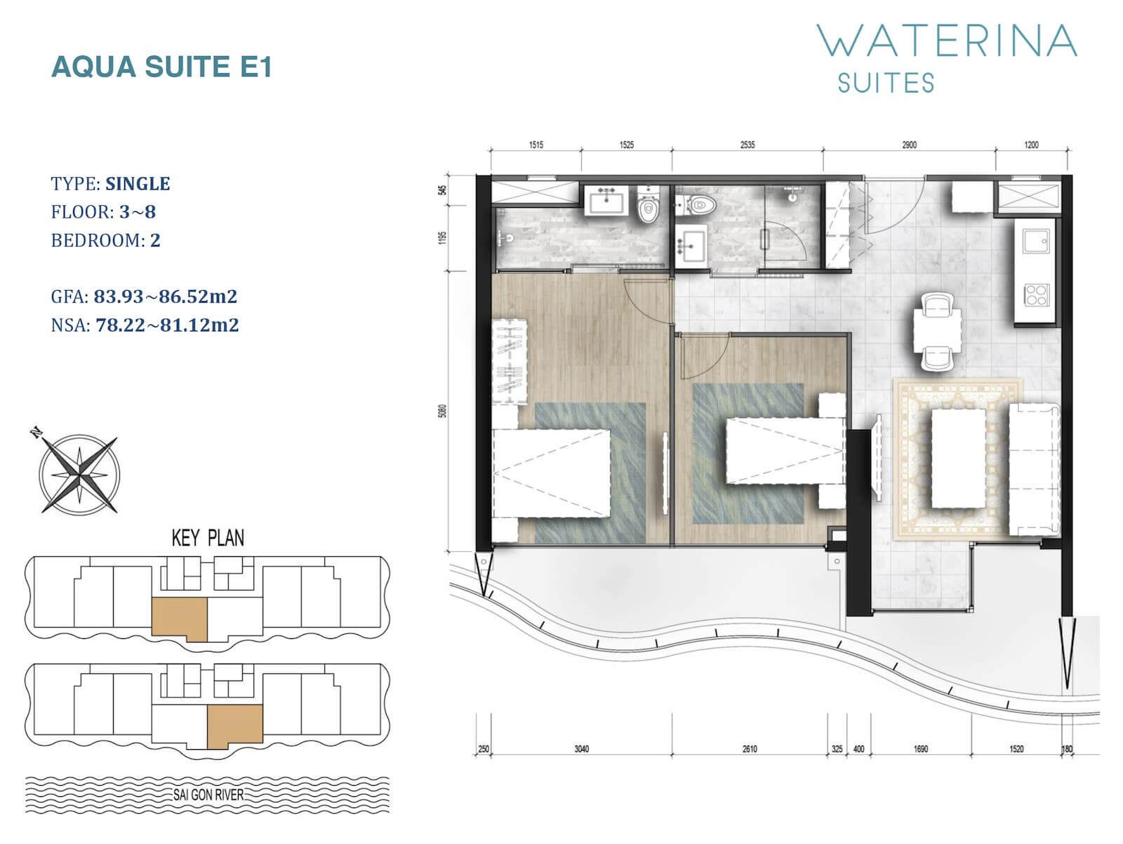 Mặt bằng căn hộ Waterina Suites quận 2