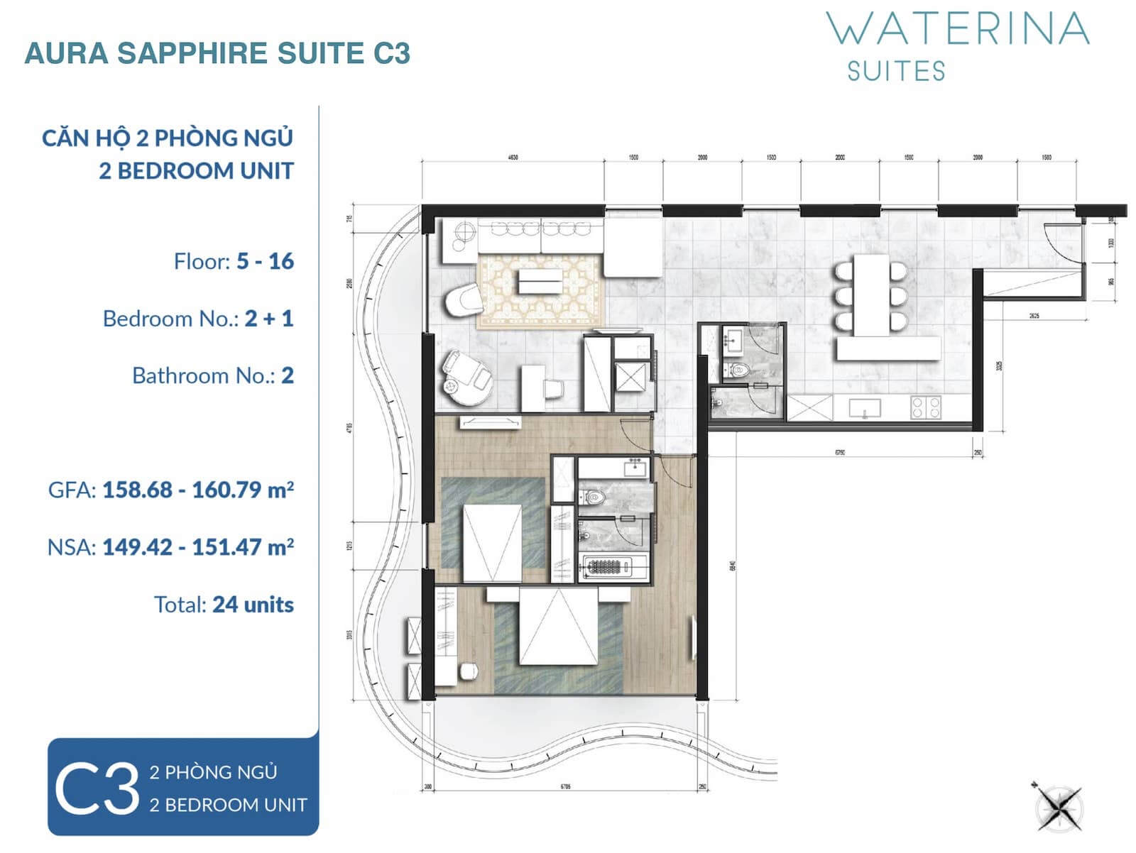 Mặt bằng căn hộ Waterina Suites quận 2