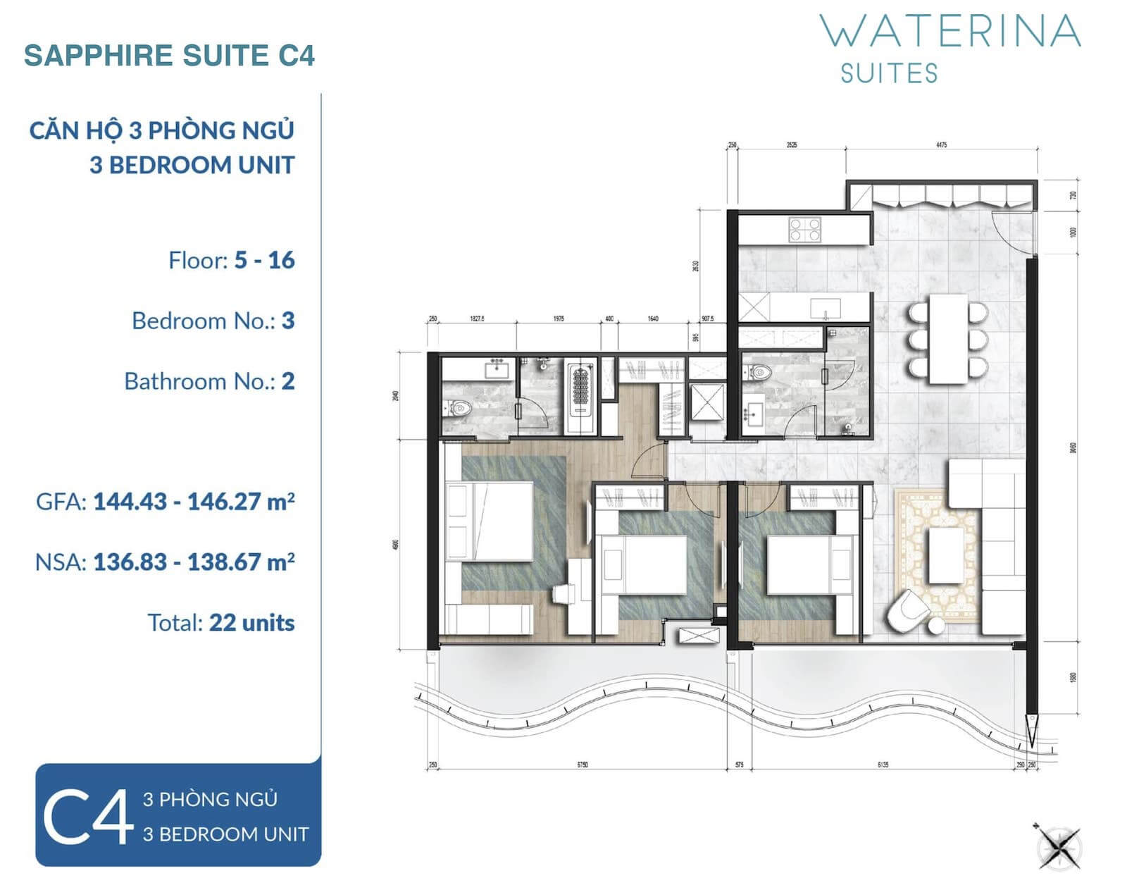 Mặt bằng căn hộ Waterina Suites quận 2