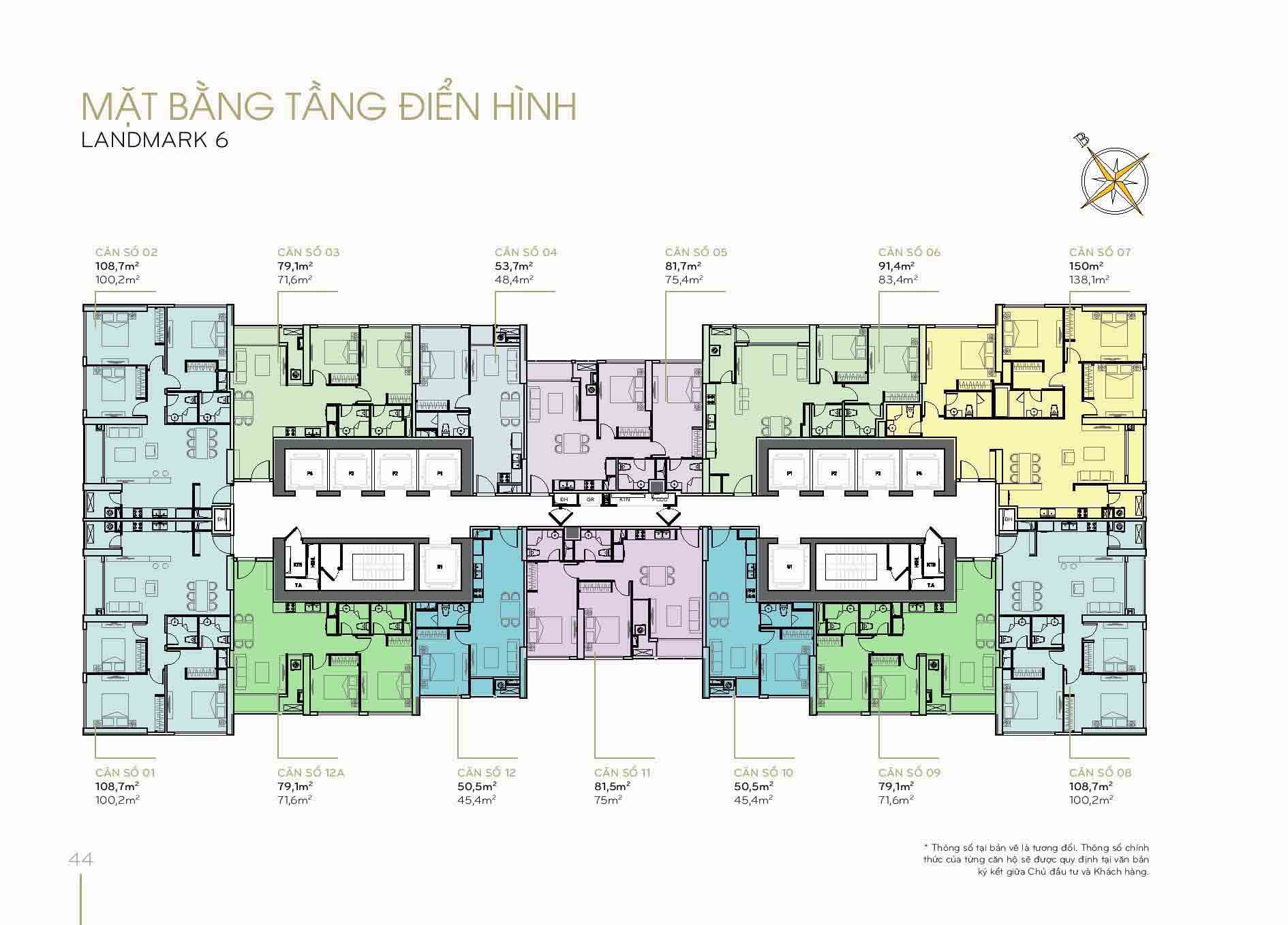Mặt bằng layout Landmark 6 Vinhomes Central Park Bình Thạnh