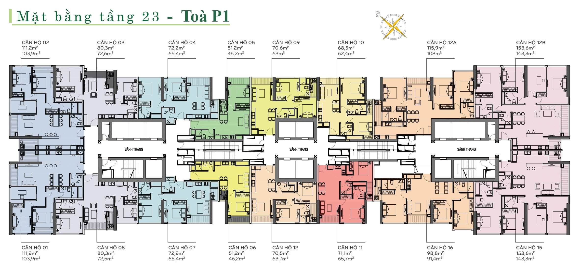 Mặt bằng căn hộ tháp The Park 1 Vinhomes Bình Thạnh