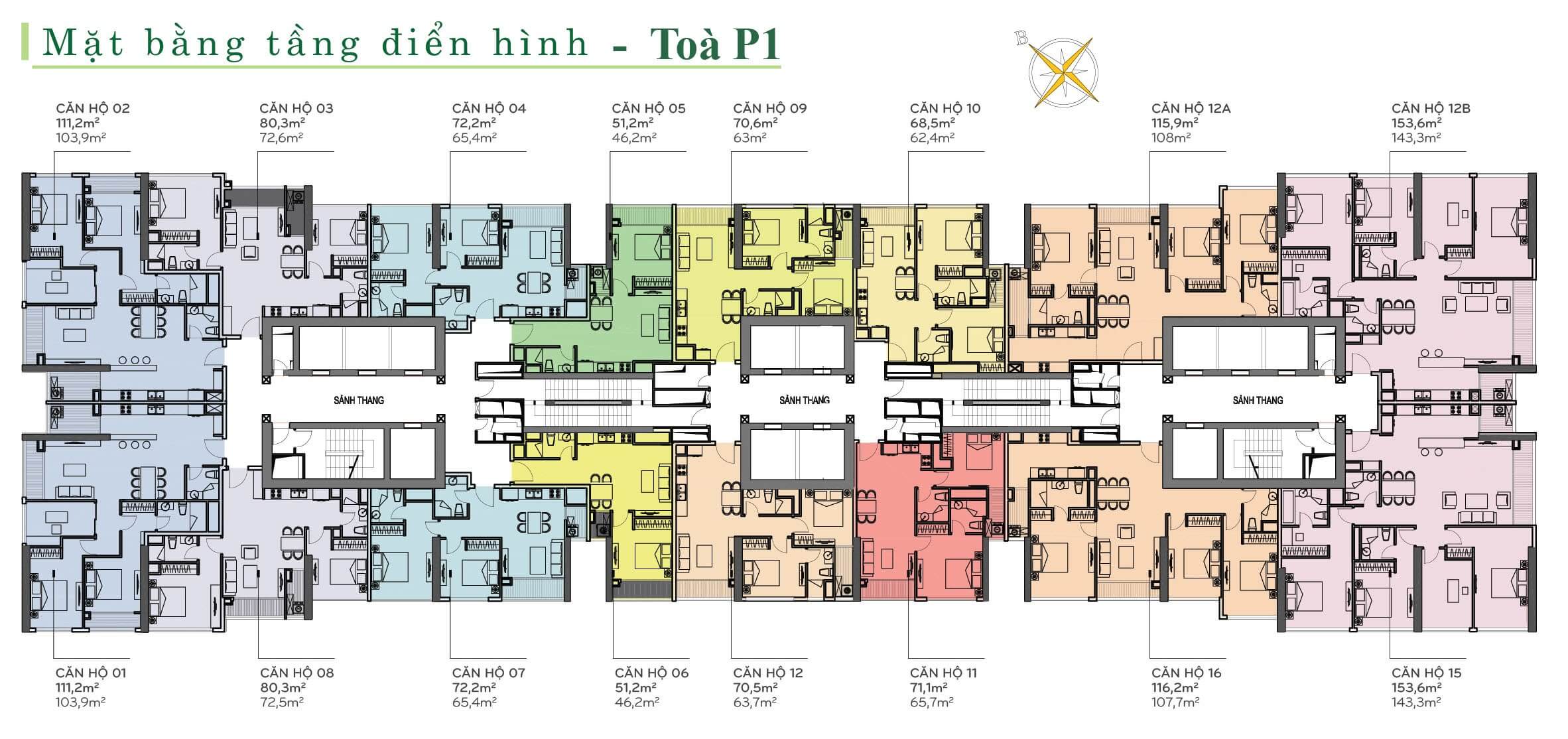 Mặt bằng căn hộ tháp The Park 1 Vinhomes Bình Thạnh