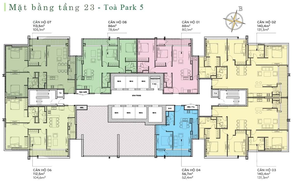 Mặt bằng layout Park 5 Vinhomes tầng điển hình