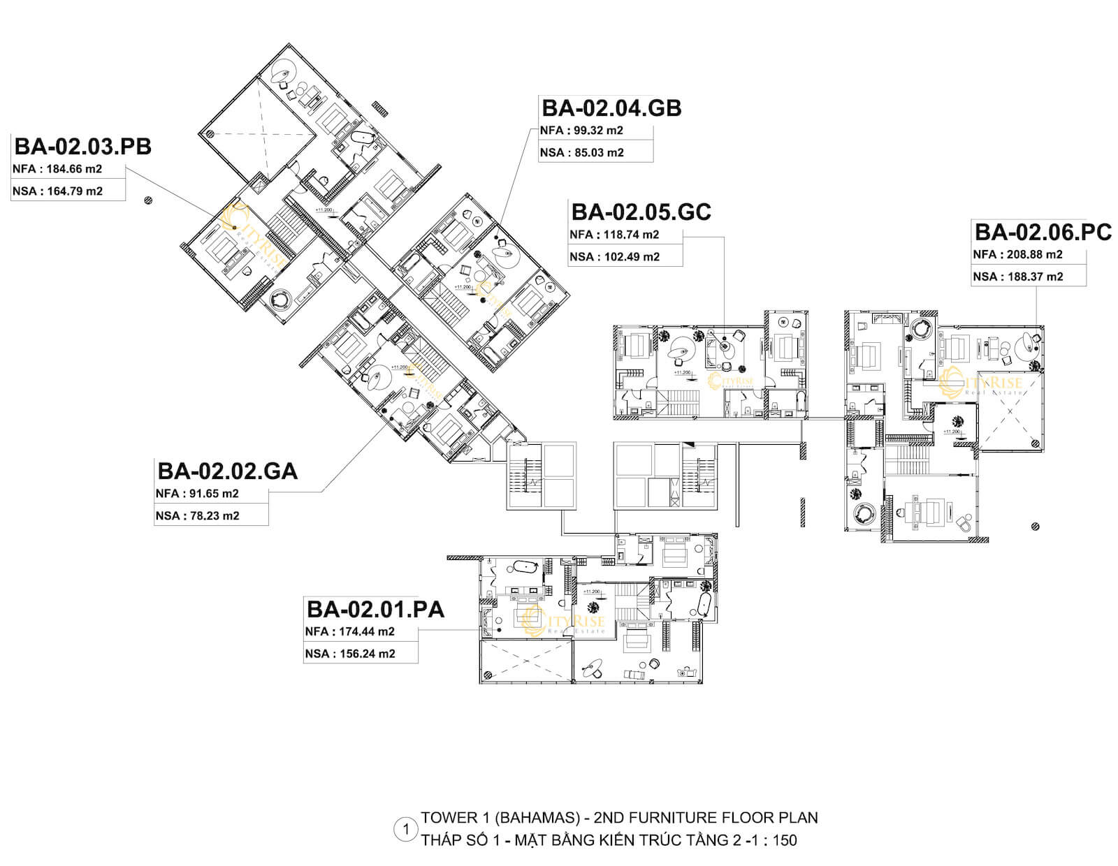 Mặt bằng căn hộ Pool Villas và mặt bằng Garden Villas tháp Bahamas Diamond Island quận 2