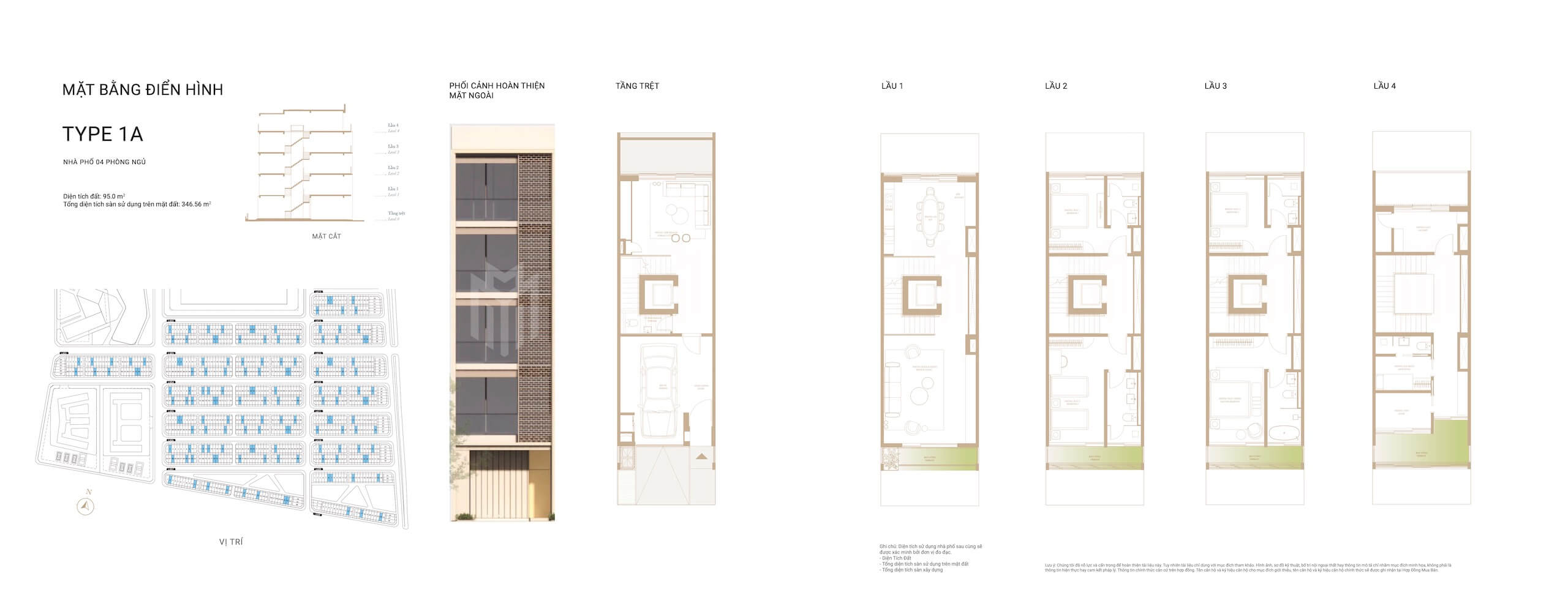 Mặt bằng nhà phố shophouse dự án The Global City Masterise Homes Thủ Đức layout loại Type 1A phân khu SOHO